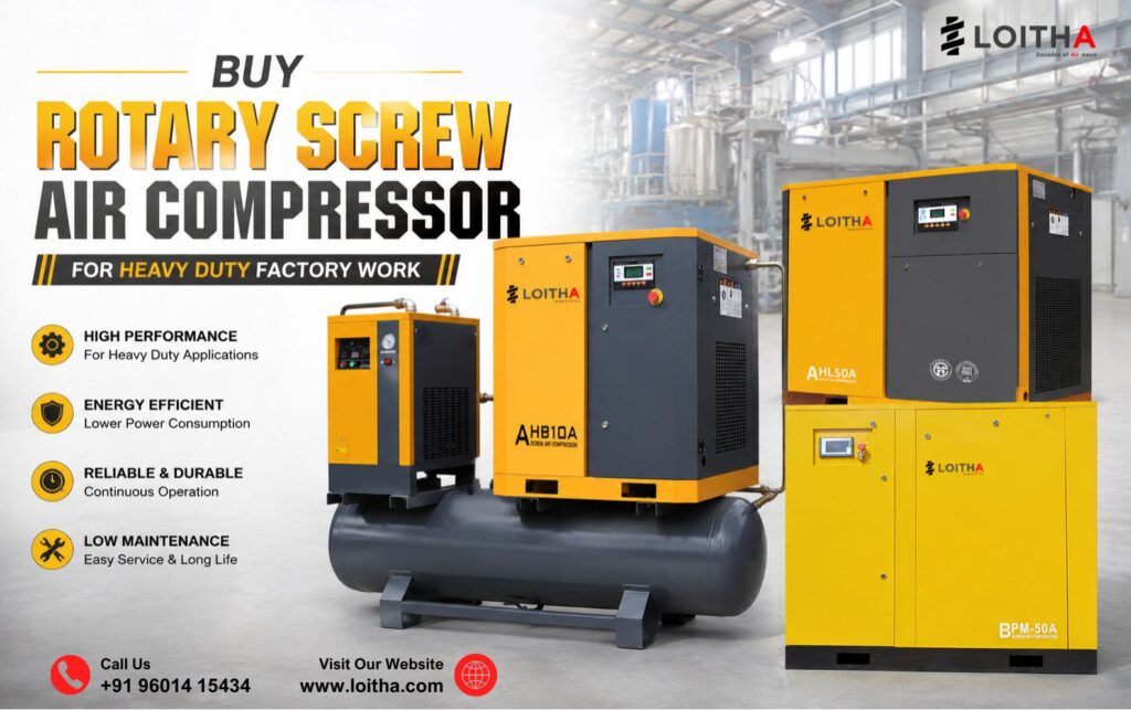 Buy Rotary Screw Air Compressor India For Heavy Duty Factory Work