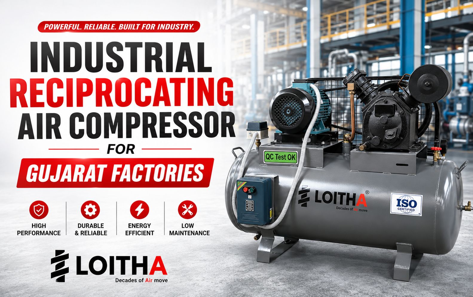 Industrial Reciprocating Air Compressor for Gujarat factories